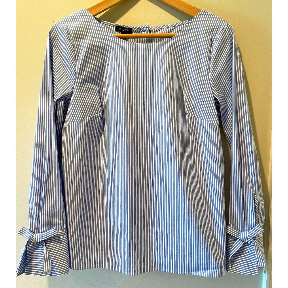 NWT Talbots Women's Smock Top, XS. Light Blue with White Stripes